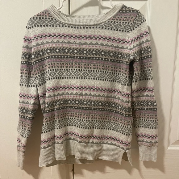 the gap vintage fair isle print pullover pink and grey sweater - Picture 1 of 6
